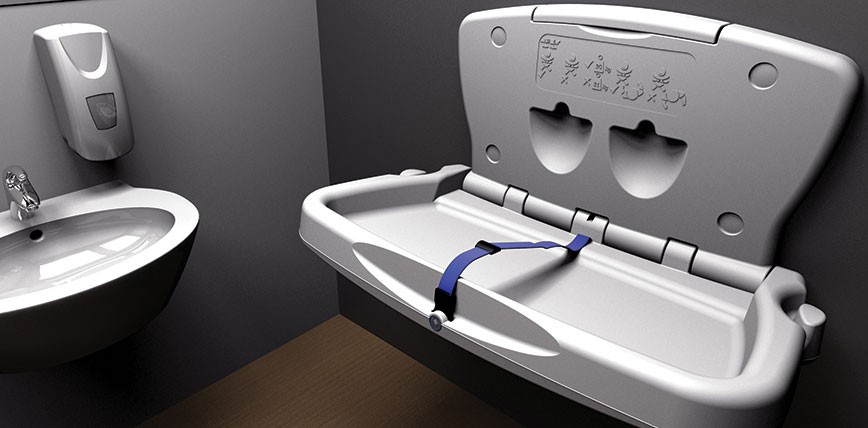 Babyminder: baby changing table in a washroom service
