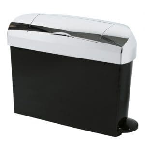 Ladies sanitary disposal bins in black with a chrome finish.