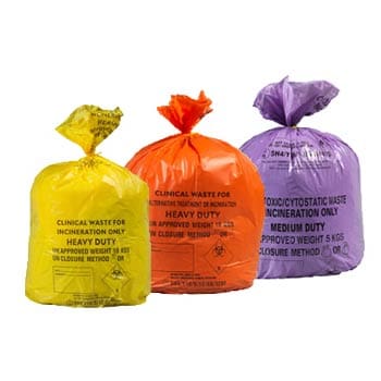 Controlled waste disposal in 3 coloured bags